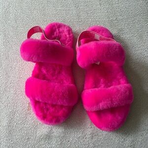 UGG Pink Fuzzy Slides